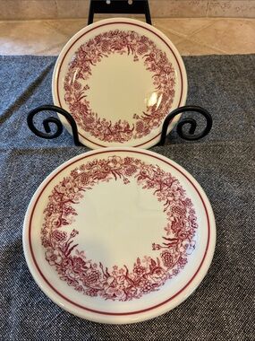 Vintage Shenango China Red Floral 4 Salad Plates EUC Made in the USA